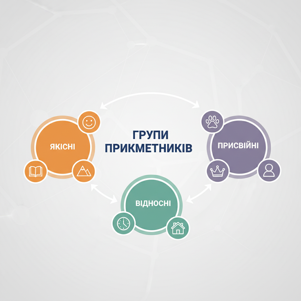 групи прикметників за значенням — иллюстрация к статье «групи прикметників за значенням»